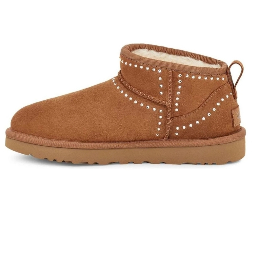 Ugg ULTRA MINI Bling Boots Suede Swarovski Suede Designer Fur Sheaeling #196 - Picture 2 of 16